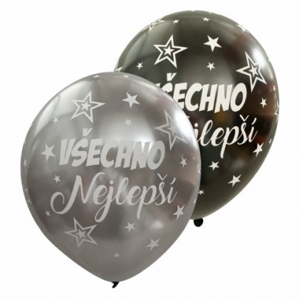 Balóny všechno nejlepší strieborné + čierne