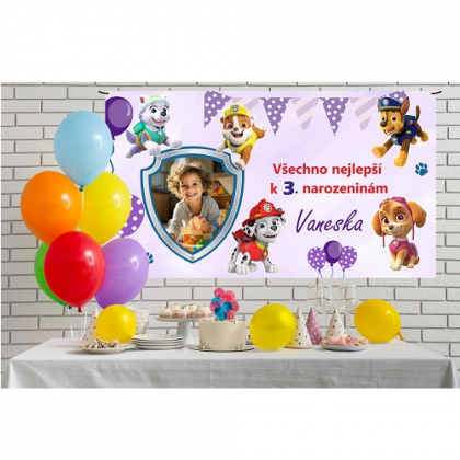 Narozeninový banner Paw Patrol s fotkou 110x60 cm