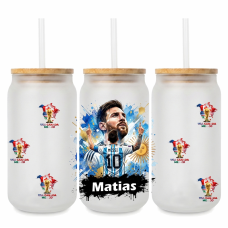 Sklenený pohár so slamkou Messi s menom