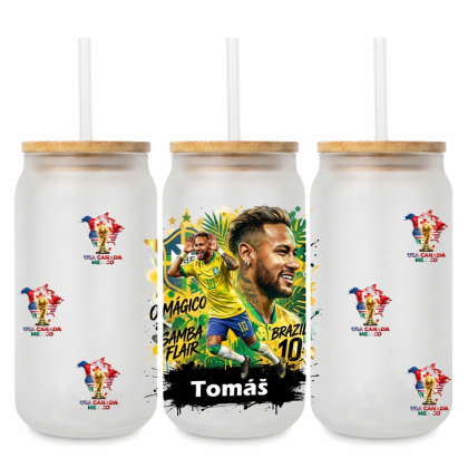 Sklenený pohár so slamkou Neymar s menom