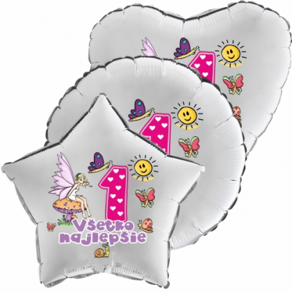 Balón Všetko najlepšie 1 víla strieborný
