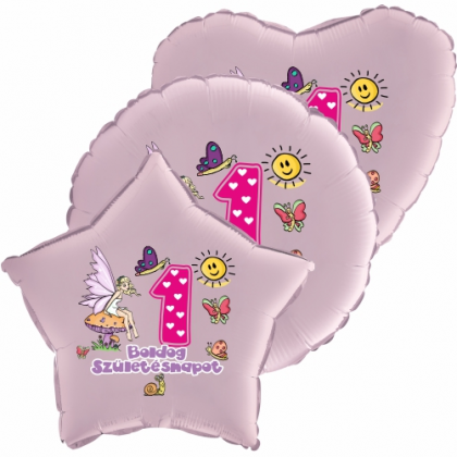 Balón Všetko najlepšie 1 víla ružová