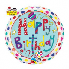 Balón Happy Birthday bodky / Polka Dots & Stripes