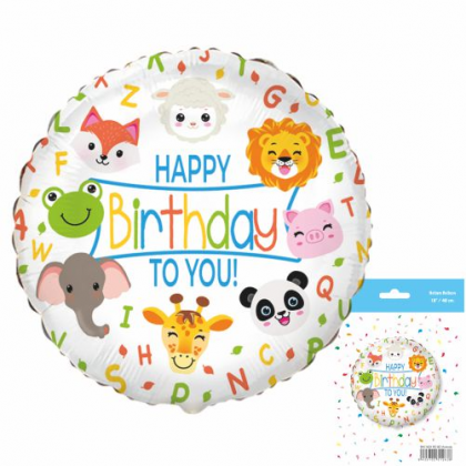 Balón Zvieratká Happy Birthday