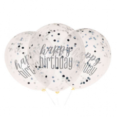 Priehľadné balóny s konfetami Happy Birthday Čierne 6 ks