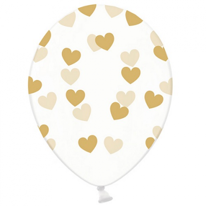 Priehľadné balóny so srdiečkami zlaté 6ks
