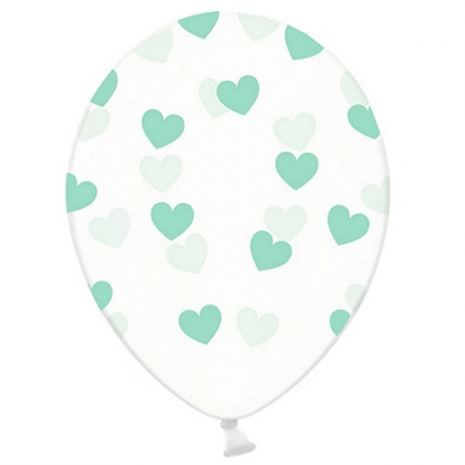 Priehľadné balóny so srdiečkami mint 6ks