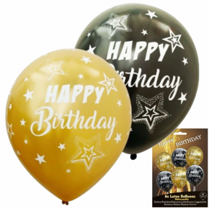 Balóny Happy Birthday zlaté + čierne