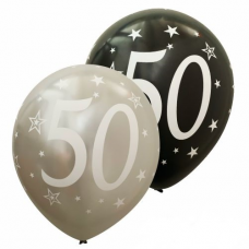 Balóny číslo 50 strieborné + čierne metalické 