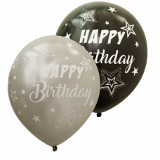 Balóny Happy Birthday strieborné + čierne