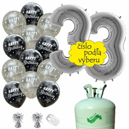 Hélium párty set Happy Birthday strieborný