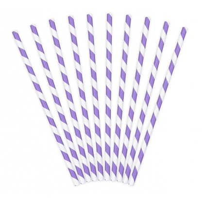 Papierové slamky fialové Pásiky /10ks/