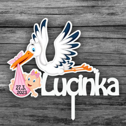 Tortový zápich Bocian dievča s menom