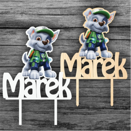 Tortový zápich Paw Patrol Rocky s menom